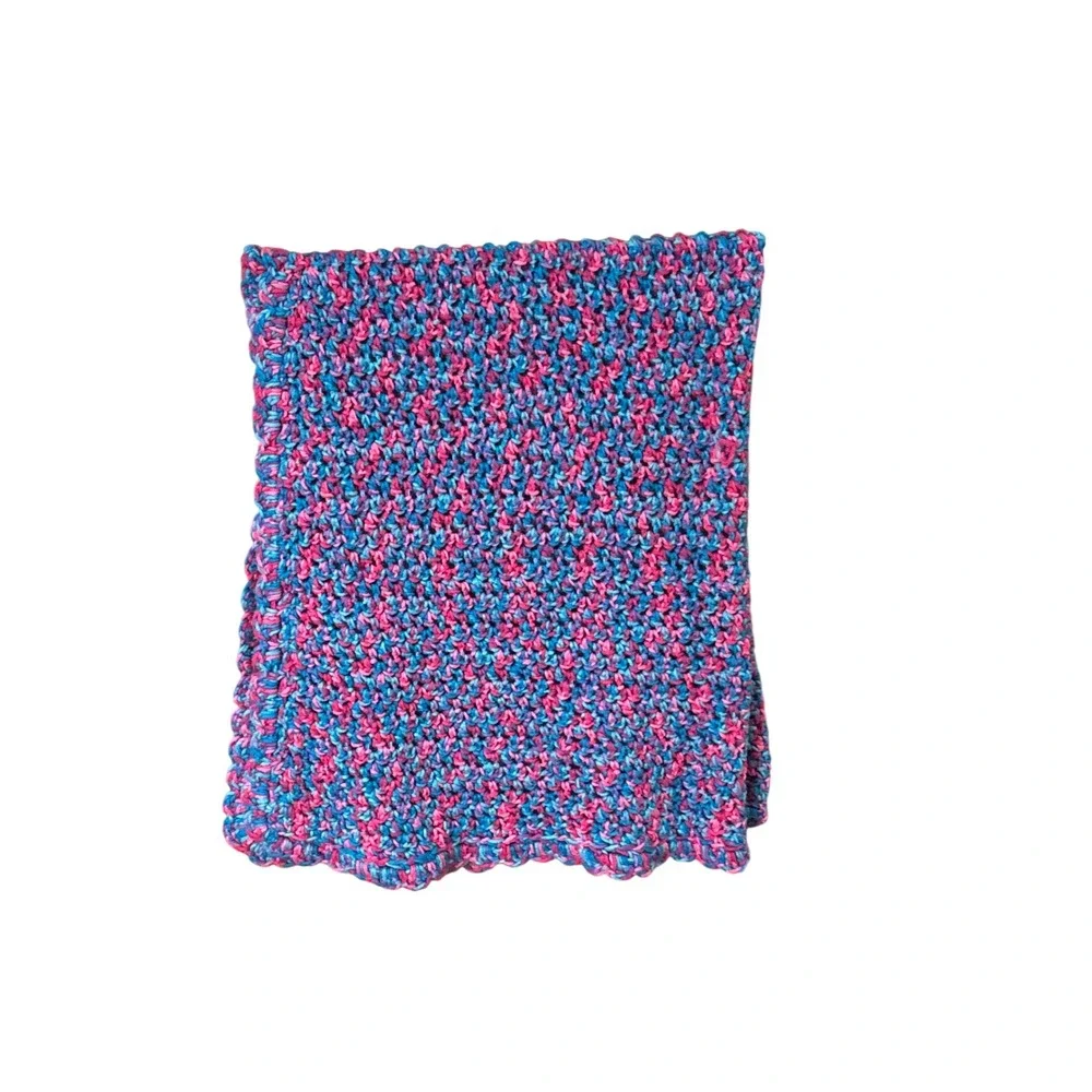 Handmade Crochet Baby Blanket  Variegated Knit Nursery Throw 38x32